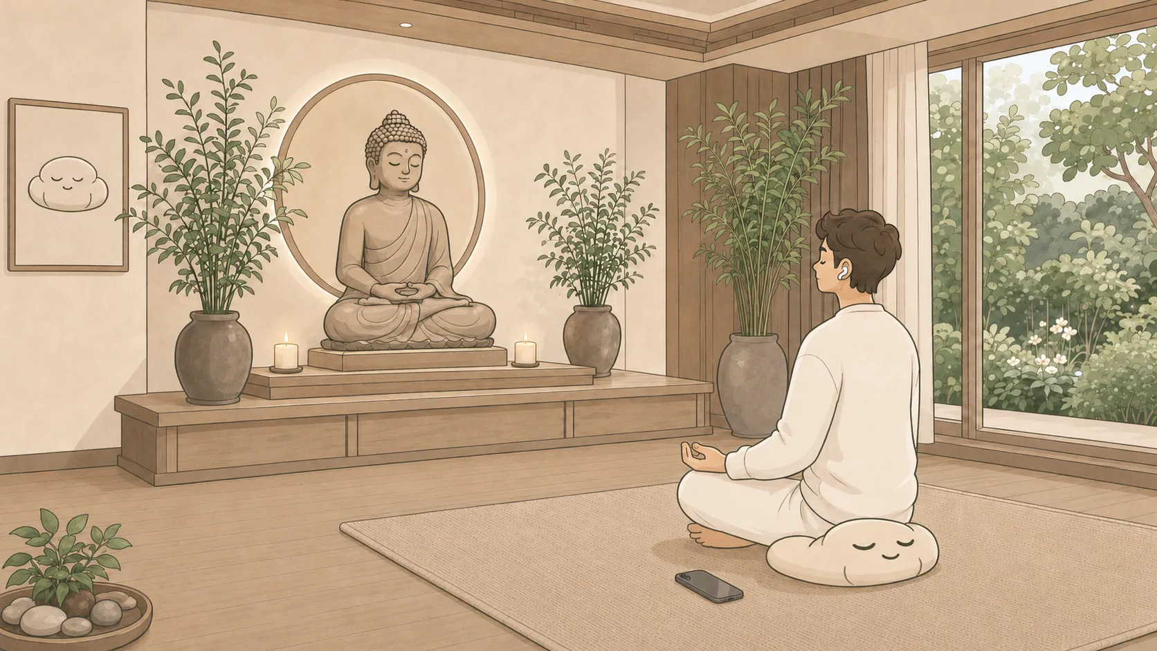 A person meditating in a peaceful room